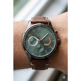 Ferrucci Kasa Erkek Kol Saati | 44 mm Çelik Kasa, Açık Kahverengi Deri Kordon, Yeşil Kadran