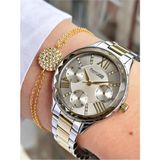 Ferrucci Kristal Efektli Kasa Çelik Kadın Kol Saat+Bileklik - Altın - Gümüş