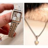 Ferrucci Minimal Kare Kadran Kadın Kol Saati+Çelik Kolye Hediye - Rose Gold - Gümüş