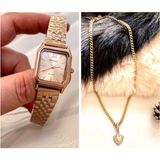 Ferrucci Minimal Kare Kadran Kadın Kol Saati+Çelik Kolye Hediye - Rose Gold