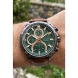 Ferrucci Modern Tasarım Erkek Kol Saati | 45 mm Çelik Kasa, Açık Kahverengi Deri Kordon, Yeşil Kadran