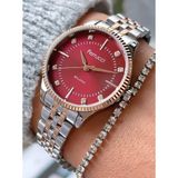 Ferrucci Retro Model Sade Şık Çelik Kordon ve Kasa Kadın Kol Saati+Bileklik Hediye - Gümüş - Rose Gold - Bordo