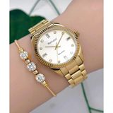 Ferrucci Rolex Kasa Çelik Kadın Kol Saati+Bileklik Hediye - Gold
