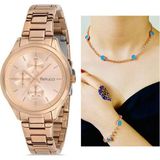 Ferrucci Rosegold Çelik Kadın Kol Saat+Nazarlıklı Set Hediye Seti