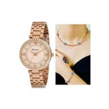 Ferrucci RoseGold Çelik Zirkon Taşlı Şık Kadın Kol Saat+Nazarlıklı Set Hediyeli