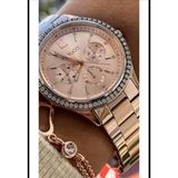 Ferrucci Rosegold Şık Taşlı Çelik Kadın Kol Saat+Bileklik - Bakır