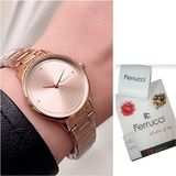Ferrucci Sade Şık Tasarım Çelik Kadın Kol Saat+Dorika Bileklik Hediye - Rose Gold