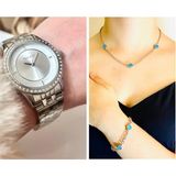 Ferrucci Silver Çelik Şık Kadın Kol Saati+Nazarlıklı Set Hediye - Gümüş