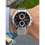 Ferrucci Silver Renk Çelik Kordon Kronometreli Spor Model Erkek Kol Saati+Bileklik Hediyeli - Siyah - Gümüş
