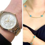 Ferrucci Silver&Gold Çelik Kordon Kadın Kol Saat+Nazarlıklı Set Hediye