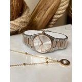 Ferrucci Silver&Rose Çelik Klasik Model Kadın Kol Saati+%100 Çelik İncili Kolye