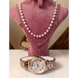 Ferrucci Spor Kadın Kol SAATI+Çelik&incili Kolye Hediye Set - Rose Gold