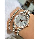 Ferrucci Taşlı Şık Kadran Takvimli Kadın Kol Saati+Bileklik Hediyeli - Rose Gold - Gümüş