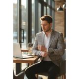 Ferruci Erkek Siyah - Bordo Ekose Slim Fit Dar Kesim Mono Yaka Spor Blazer Ceket Bordo 62
