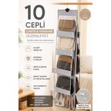 Ferzin 10 Cepli Çanta ve Ayakkabı Düzenleyici Askılı Dolap Organizeri Şeffaf Cepli Gardırop Düzenleyici