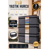 Ferzin 3 Adet Mega Boy Yorgan, Yastık Hurcu Antrasit- Pencereli Yastık Yorgan Saklama Hurcu 75 X 40 X 40 Cm Antrasit