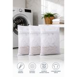 Ferzin 3'lü Bebek Çamaşırı Yıkama Filesi 30x40 cm Beyaz Fermuarlı Hassas Çamaşır Koruma Yıkama Torbası