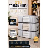 Ferzin 3'lü EN BÜYÜK BOY Gri Çizgili Yorgan Hurcu 90x50x50 cm - Büyük Boy Şeffaf Pencereli Fermuarlı Hurç Seti | Yorgan, Battaniye, Nevresim ve Yastık Saklama Düzenleyici