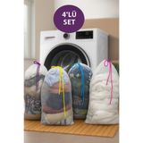 Ferzin Çamaşır Yıkama Filesi Renkli İpli 4'Lü Set 40x60