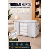 Ferzin EN BÜYÜK BOY Gri Çizgili Yorgan Hurcu 90x50x50 cm - Büyük Boy Şeffaf Pencereli Fermuarlı Hurç Seti | Yorgan, Battaniye, Nevresim ve Yastık Saklama Düzenleyici
