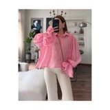 FERZOLAİO Fırfır Kollu Pembe Şifon Gömlek