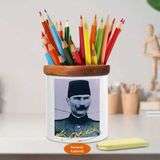 Fesli Üniformalı Kemal Paşa Ahşap Seramik Kalemlik - s4 - Renkli