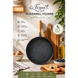 Fespa 36 CM Granit Gözleme Tavası | Yapışmaz Yüzey | Ahşap Saplı | Bazlama, Krep ve Lavaş Tavası