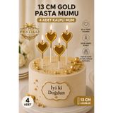 FESTİLO 13 CM Gold Kalpli Pasta Mumu 4 Adet | Şık Doğum Günü Pastası Mum Seti