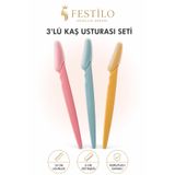 FESTİLO 3’lü Kaş Usturası 14 cm Koruyucu Kapaklı Kaş ve Yüz Tüy Alma Jileti