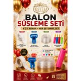 FESTİLO 4'lü Balon Süsleme Seti 100'lü Balon Yapıştırma Bandı Balon Bağlama Aparatı 5 Metre Balon Zinciri Balon Şişirme Pompası Parti Malzemeleri