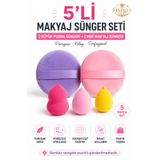 FESTİLO 5'li Makyaj Süngeri Seti 2 Büyük Pudra Süngeri 3 Mini Makyaj Süngeri Kadife Fondöten Süngeri