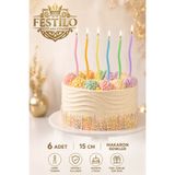 FESTİLO 6 Adet Pastel Renkli Doğum Günü Mum Seti 15 cm Uzun Mum Pasta Mumu Makaron Renkler