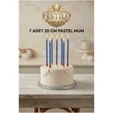 Festilo 7'li Uzun Mum 20 cm Pasta Mumu Mavi Pastel Renk Parti Malzemeleri Doğum Günü Süsleri