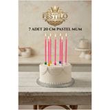 Festilo 7'li Uzun Mum 20 cm Pasta Mumu Pembe Pastel Renk Parti Malzemeleri Doğum Günü Süsleri