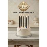FESTİLO 7'Li Uzun Mum 20 Cm Pasta Mumu Siyah Pastel Renk Parti Malzemeleri Doğum Günü Süsleri