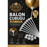 FESTİLO Balon Çubuğu 10 Adet Beyaz Plastik Balon Tutacağı Parti Organizasyon Aksesuarı