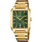 Festina F20678/5 Square Quartz Çelik Altın Rengi Yeşil Kadran 36 Mm Erkek Kol Saati