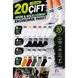 Festival Socks 20 Çift Spor & Kolej Çorabı Paketi | Çizgili Unisex Pamuklu Günlük Spor Çorap - 36 - 42 - Çok Renkli