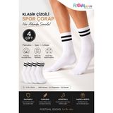 Festival Socks 4 Çift Beyaz Kolej Çorap Pamuklu Unisex Spor Çorap Günlük Nefes Alan Çorap - 36 - 42