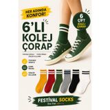 Festival Socks 6'lı Kadın Kolej Çorap Seti, Çizgili, Yumuşak Dokulu, Esnek Ribana, Günlük Kullanım, Renkli