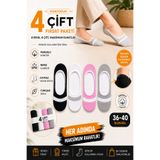 Festival Socks Kadın Babet Çorap 4 Çift | Pamuklu Kaymaz Silikon Topuklu | 36-40 Numara