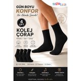 Festival Socks Siyah Kolej Çorap, Pamuklu, Unisex, Spor, 4 Çift, Esnek Yapı, Nefes Alır