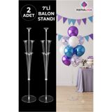 FESTİVALOON 2 Adet 7’li Balon Standı 70 cm Şeffaf Yer Tipi Balon Tutucu Parti Doğum Günü Süsleme Aparatı