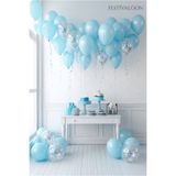 FESTİVALOON 20’li Makaron Mavi Gümüş Konfetili Şeffaf Balon Seti 11 İnç Doğum Günü Baby Shower Parti Süsü