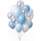 FESTİVALOON Makaron Mavi Beyaz Açık Mavi Şeffaf Gümüş Konfetili Balon Seti 20’li 11 İnç Baby Shower Doğum Günü Parti Süsleme Macaron Balon Seti