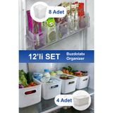 Fesya Home 12'li Buzdolabı Organizer Set Raf ve Buzdolabı Kapak İçi Düzenleyici Organizer Seti 4H8D