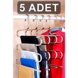 Fesya Home 5 Adet 5 Katlı Metal Pantolon ve Şal Askısı Dolap Içi Eşarp Askısı Çoklu Askılık - Gümüş