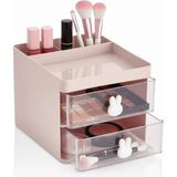Fesya Home Bunny 2 Çekmeceli Makyaj Organizeri Bölmeli Fırça Kozmetik Makyaj Düzenleyici Organizer - Pembe