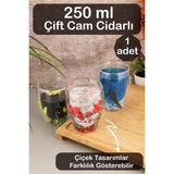 Fesya Home Çift Camlı Cidarlı Bardak 250ML Çiçek Dekorlu Isıya Dayanıklı Bardak - 1 Adet - 250 ml