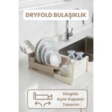 Fesya Home Dryfold Açılır Kapanır Sürgülü Bulaşıklık - Tezgah Üstü Sürgülü Bulaşık Kurutma Sepeti - Kahverengi - Krem